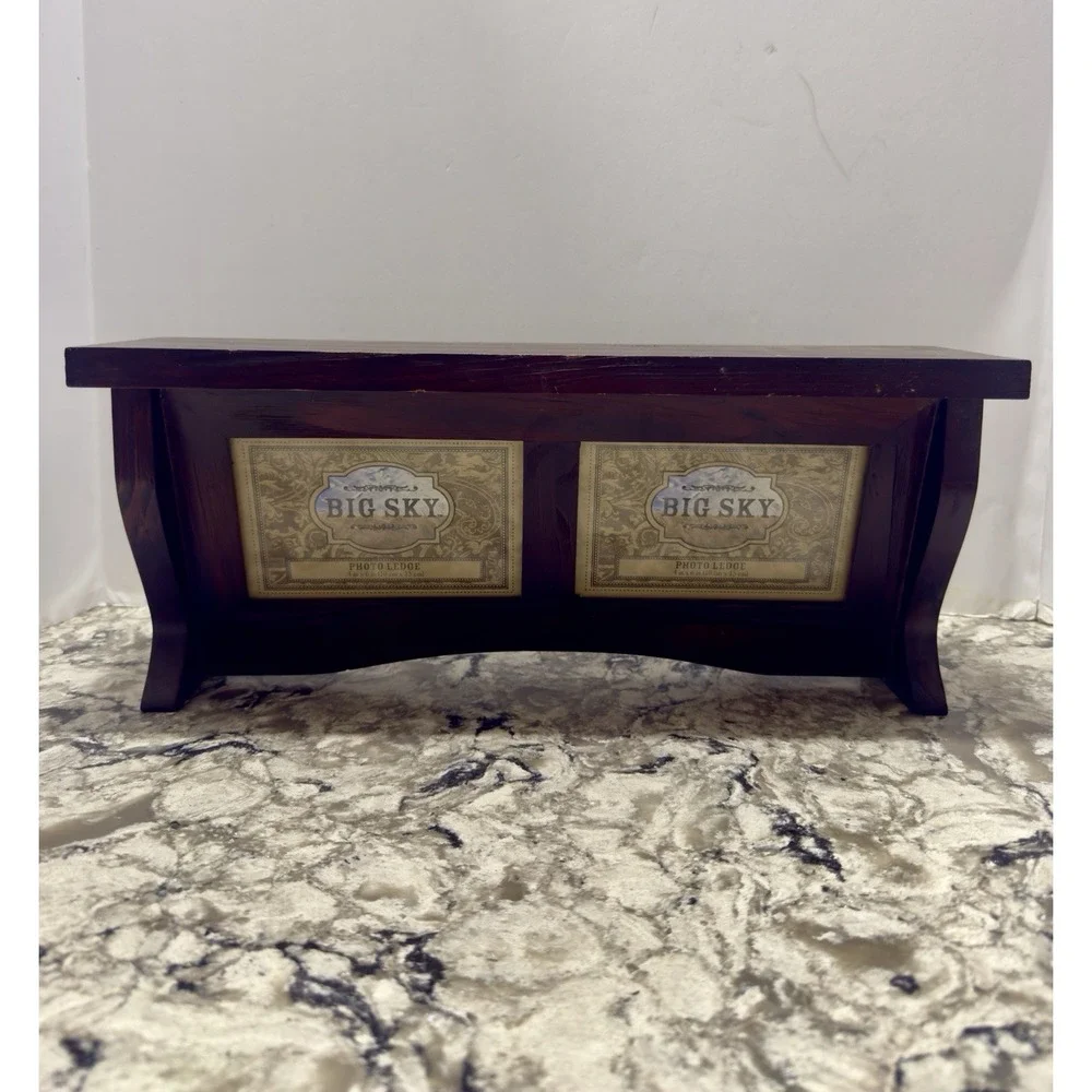 Vintage Big Sky Wood Photo Ledge Shelf Double 4x6 Picture Frame  Rustic Cabin